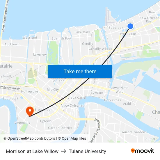 Morrison at Lake Willow to Tulane University map