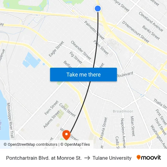 Pontchartrain Blvd. at Monroe St. to Tulane University map
