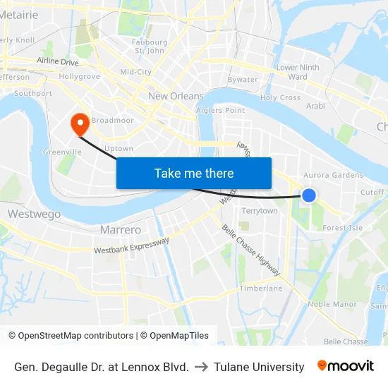 Gen. Degaulle Dr. at Lennox Blvd. to Tulane University map