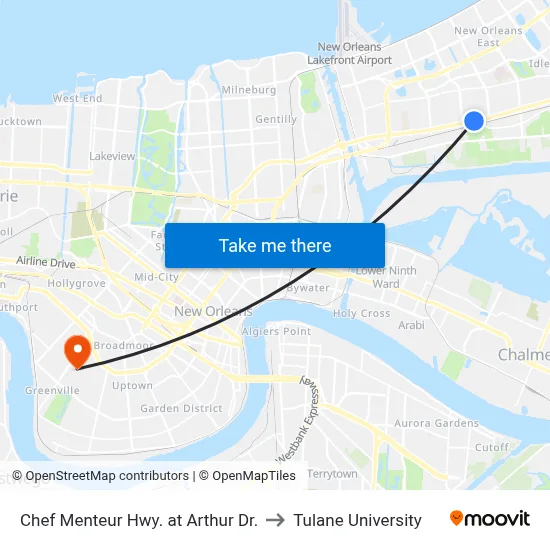 Chef Menteur Hwy. at Arthur Dr. to Tulane University map