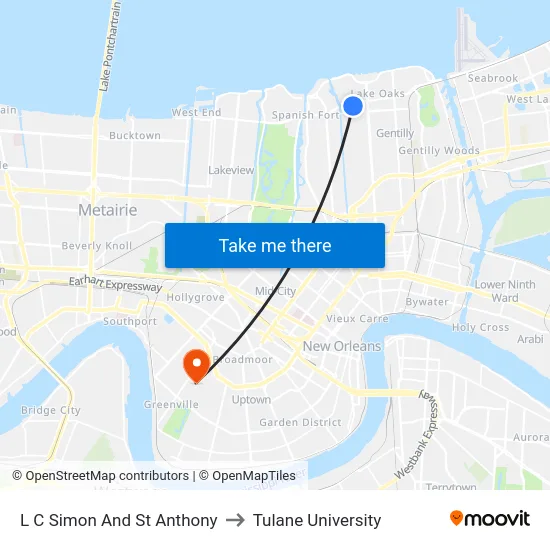 L C Simon And St Anthony to Tulane University map