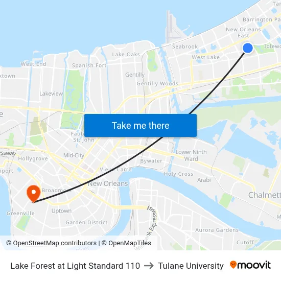 Lake Forest at Light Standard 110 to Tulane University map
