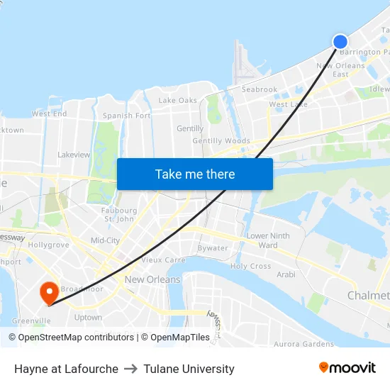 Hayne at Lafourche to Tulane University map