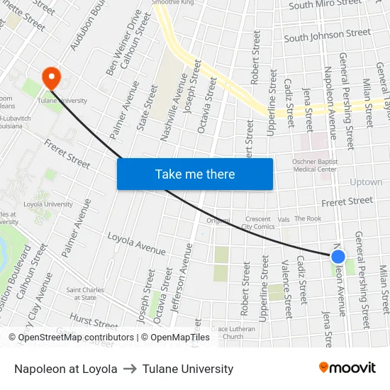 Napoleon at Loyola to Tulane University map
