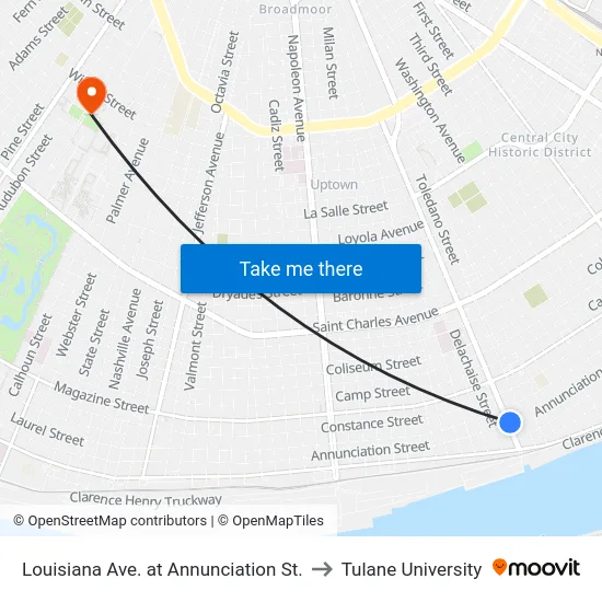 Louisiana Ave. at Annunciation St. to Tulane University map