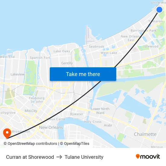 Curran at Shorewood to Tulane University map