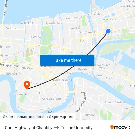 Chef Highway at Chantilly to Tulane University map