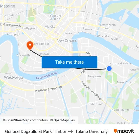 General Degaulle at Park Timber to Tulane University map