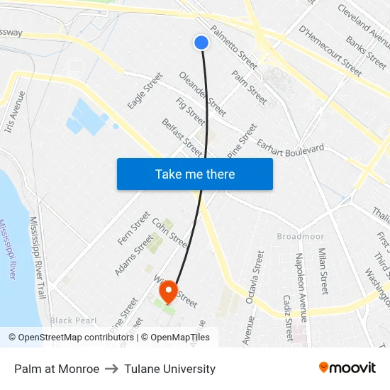 Palm at Monroe to Tulane University map