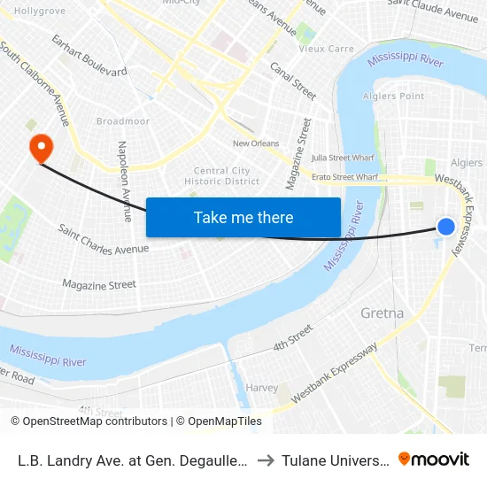 L.B. Landry Ave. at Gen. Degaulle Dr. to Tulane University map
