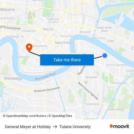 General Meyer at Holiday to Tulane University map