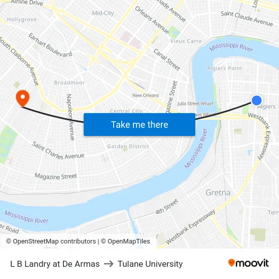 L B Landry at De Armas to Tulane University map