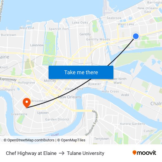 Chef Highway at Elaine to Tulane University map