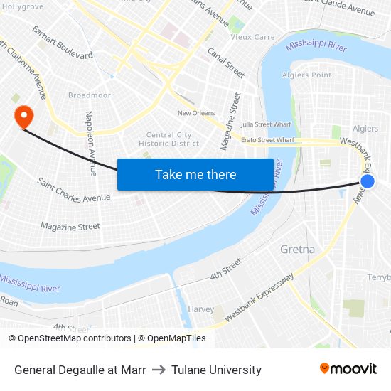 General Degaulle at Marr to Tulane University map