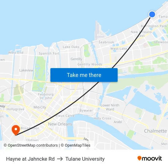 Hayne at Jahncke Rd to Tulane University map