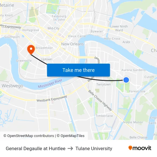 General Degaulle at Huntlee to Tulane University map