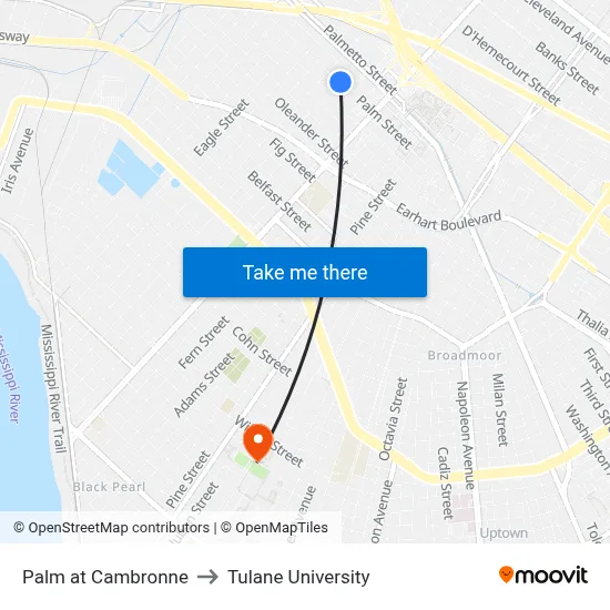 Palm at Cambronne to Tulane University map