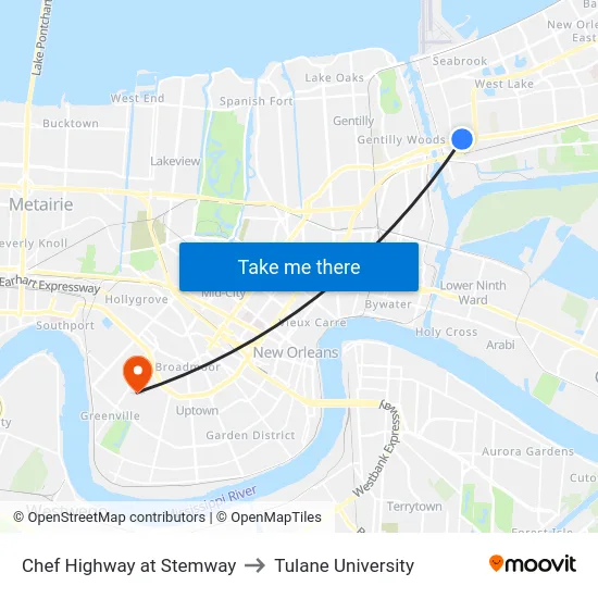Chef Highway at Stemway to Tulane University map