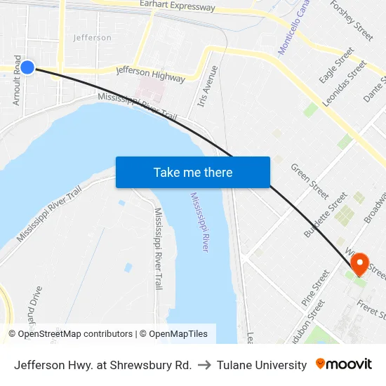 Jefferson Hwy. at Shrewsbury Rd. to Tulane University map
