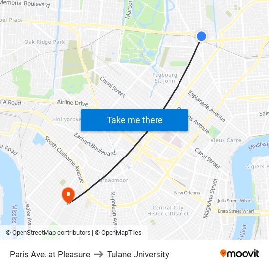 Paris Ave. at Pleasure to Tulane University map