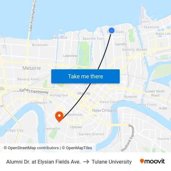 Alumni Dr. at Elysian Fields Ave. to Tulane University map