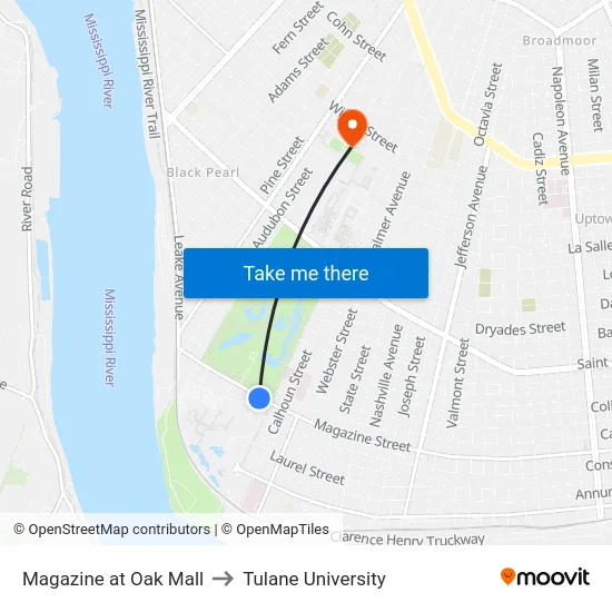 Magazine at Oak Mall to Tulane University map