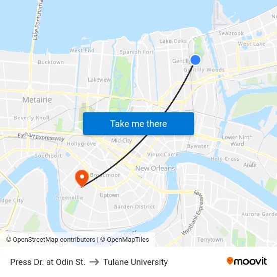 Press Dr. at Odin St. to Tulane University map