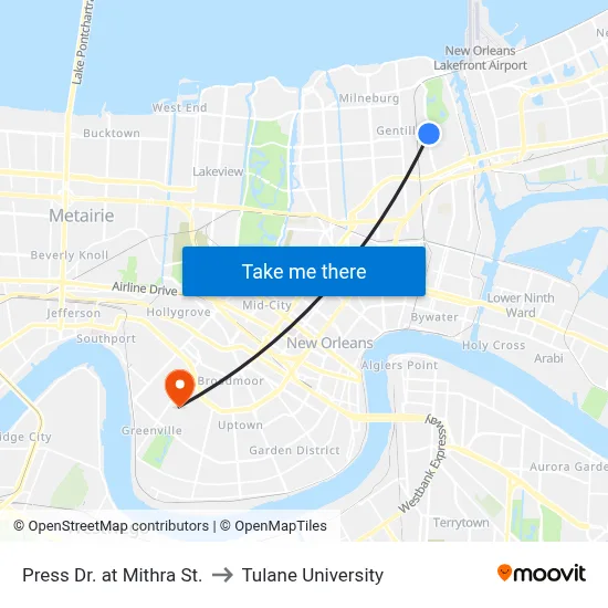 Press Dr. at Mithra St. to Tulane University map