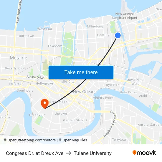 Congress Dr. at Dreux Ave to Tulane University map