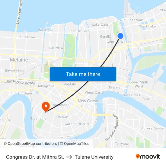 Congress Dr. at Mithra St. to Tulane University map