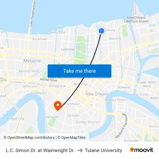 L.C. Simon Dr. at Wainwright Dr. to Tulane University map