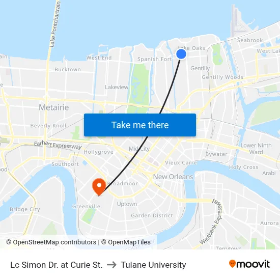 Lc Simon Dr. at Curie St. to Tulane University map