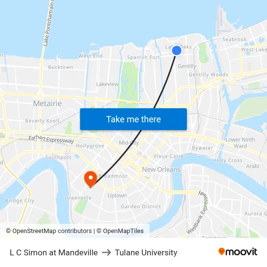 L C Simon at Mandeville to Tulane University map