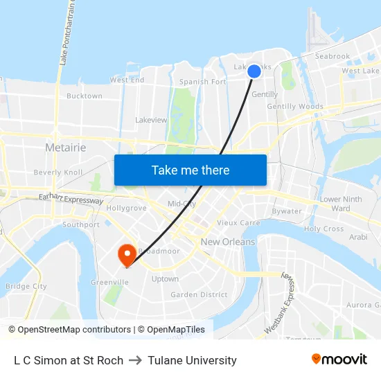 L C Simon at St Roch to Tulane University map