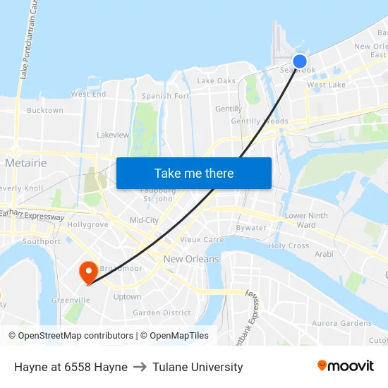 Hayne at 6558 Hayne to Tulane University map