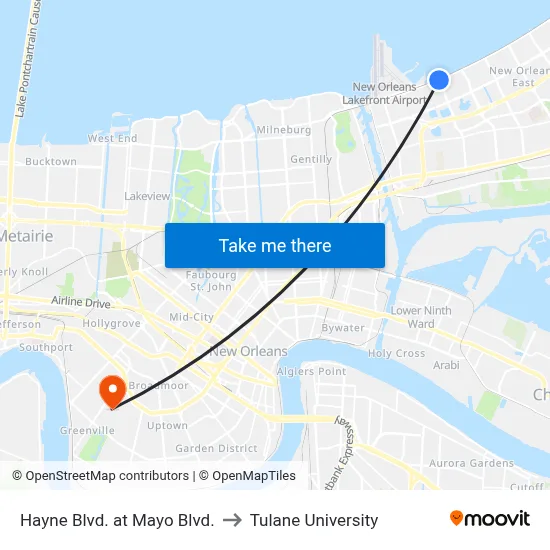 Hayne Blvd. at Mayo Blvd. to Tulane University map