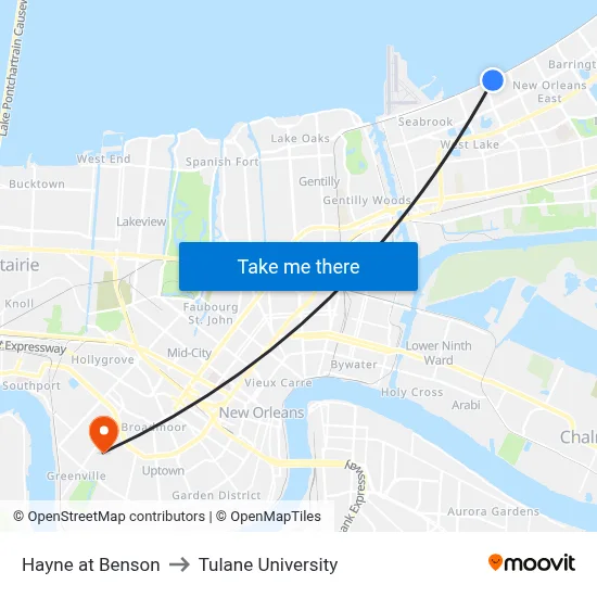 Hayne at Benson to Tulane University map