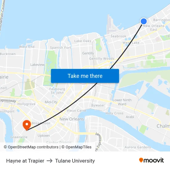 Hayne at Trapier to Tulane University map