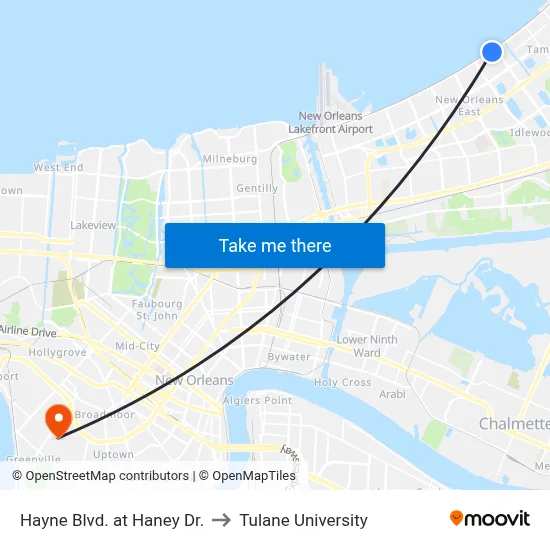 Hayne Blvd. at Haney Dr. to Tulane University map