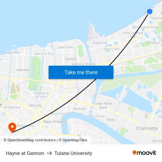 Hayne at Gannon to Tulane University map
