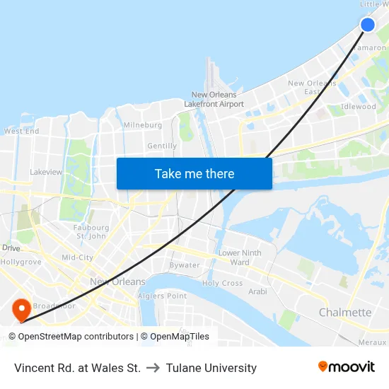 Vincent Rd. at Wales St. to Tulane University map