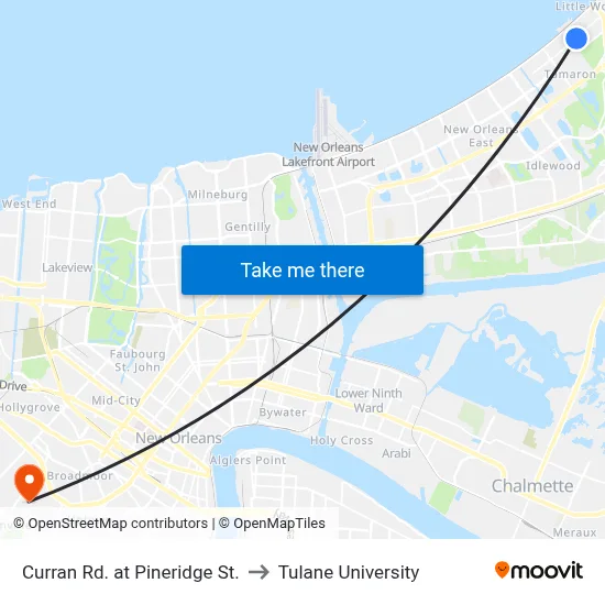 Curran Rd. at Pineridge St. to Tulane University map