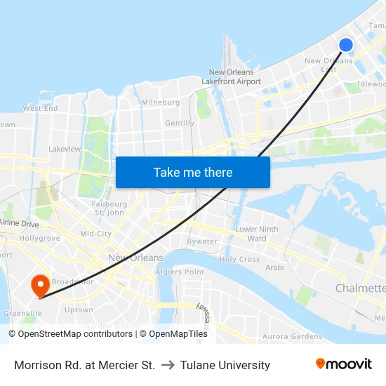 Morrison Rd. at Mercier St. to Tulane University map