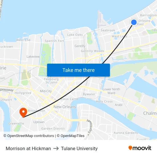 Morrison at Hickman to Tulane University map