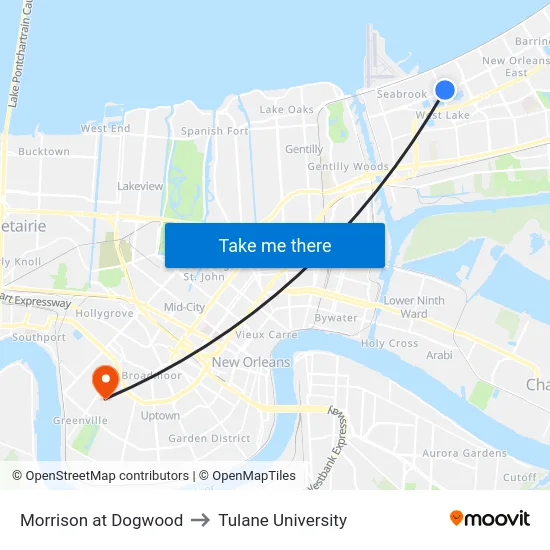 Morrison at Dogwood to Tulane University map