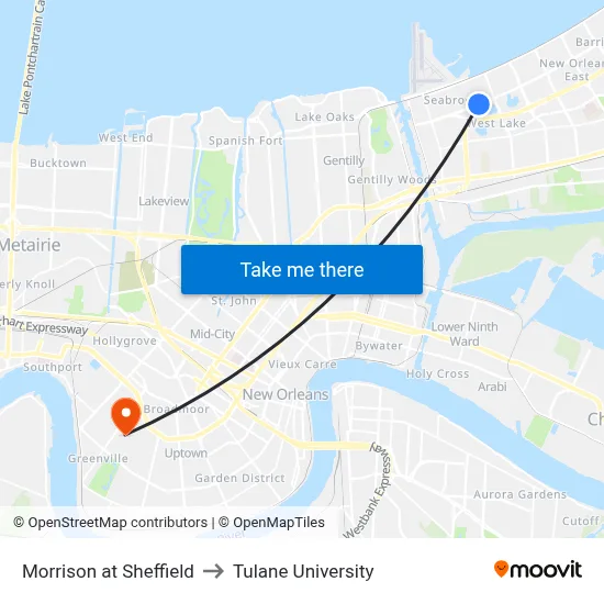 Morrison at Sheffield to Tulane University map