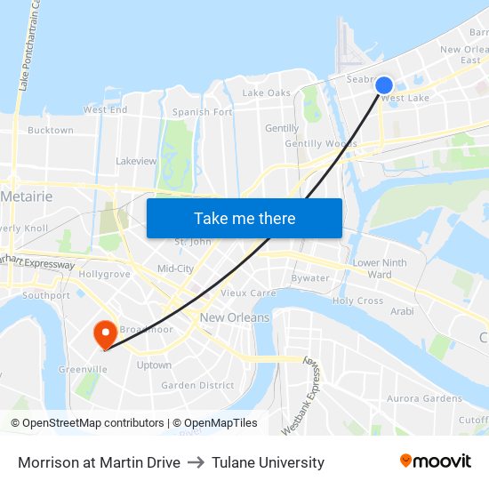 Morrison at Martin Drive to Tulane University map