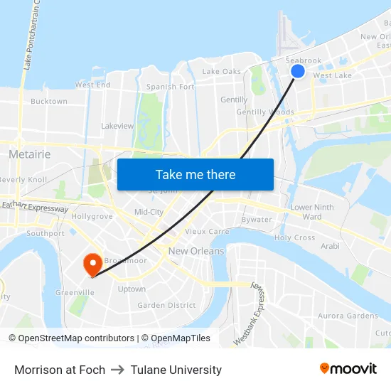 Morrison at Foch to Tulane University map