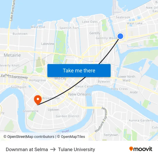 Downman at Selma to Tulane University map