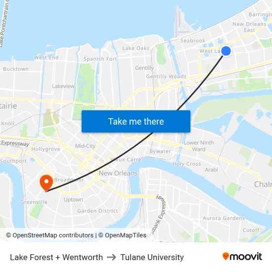 Lake Forest + Wentworth to Tulane University map